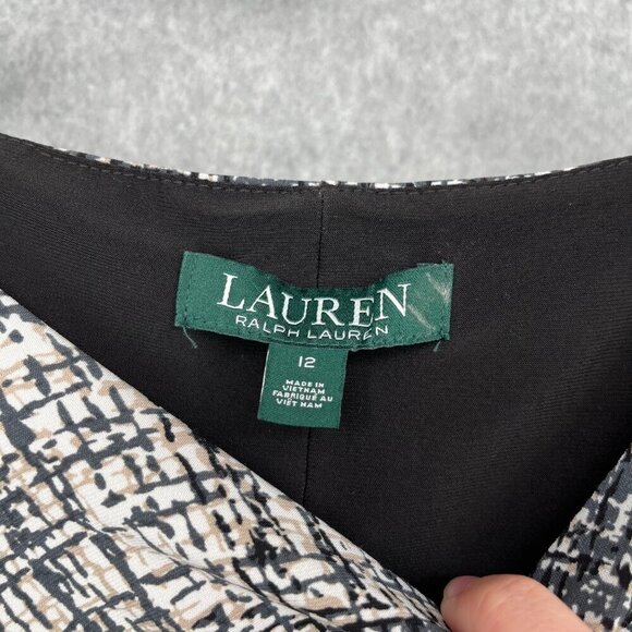 Lauren Ralph Lauren Crosshatch Jersey Sheath Dress Size 12 Neutral Office Ruched - Picture 7 of 13